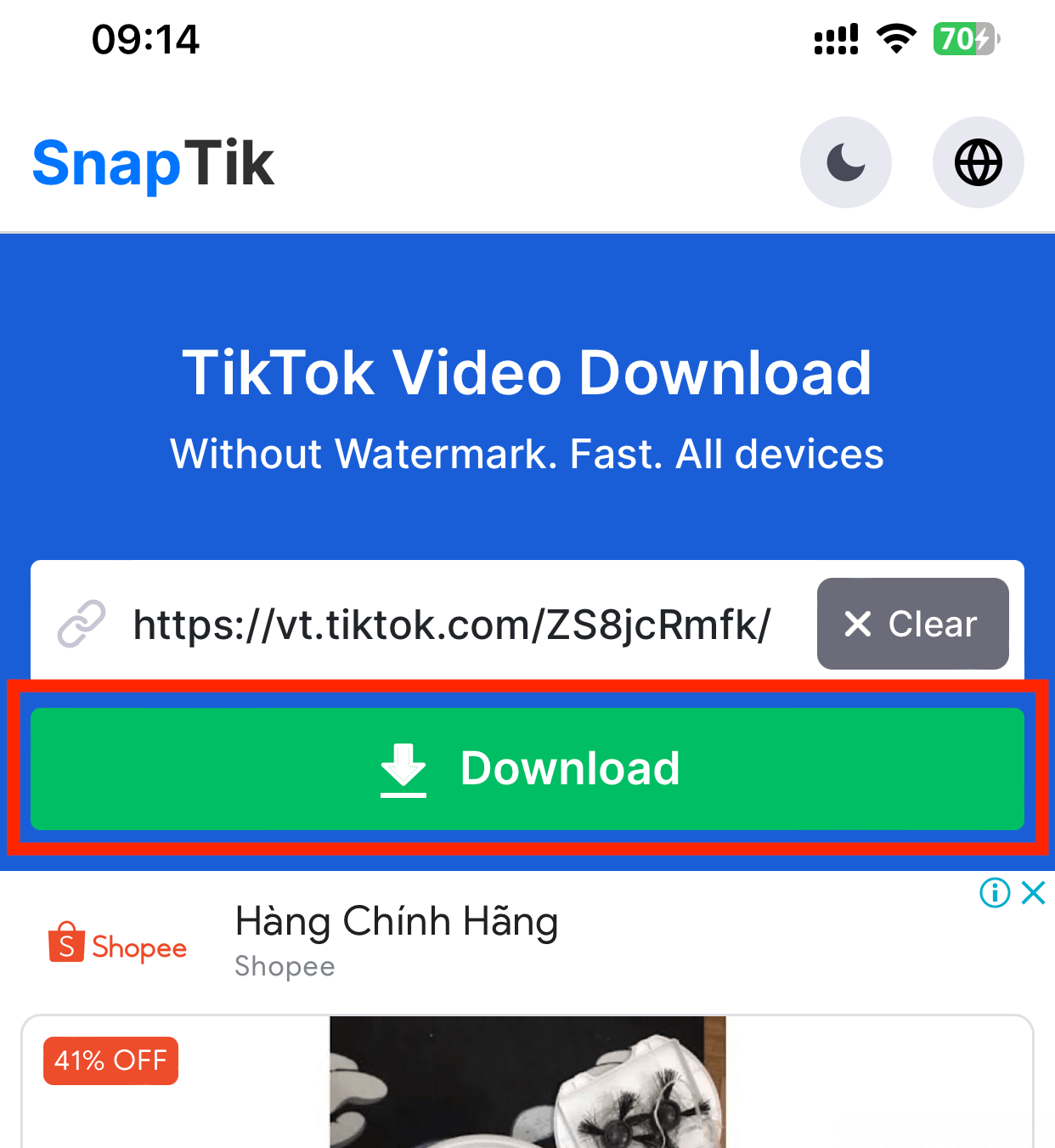 Cach Tai Video Tiktok Voi Snaptik App 6